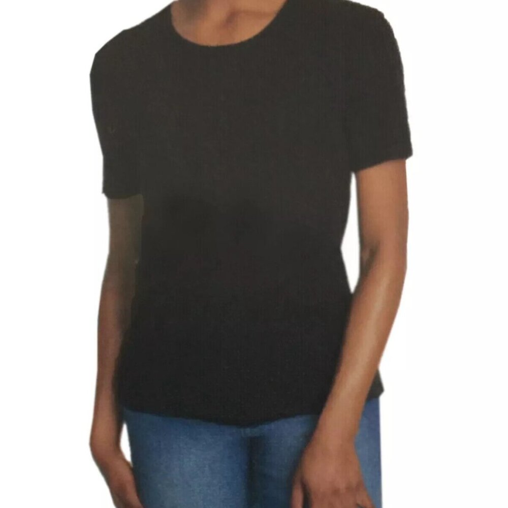 NWT Vintage America Women's Ribbed Slub Short Sleeve Tee Black Size L $40 HH151